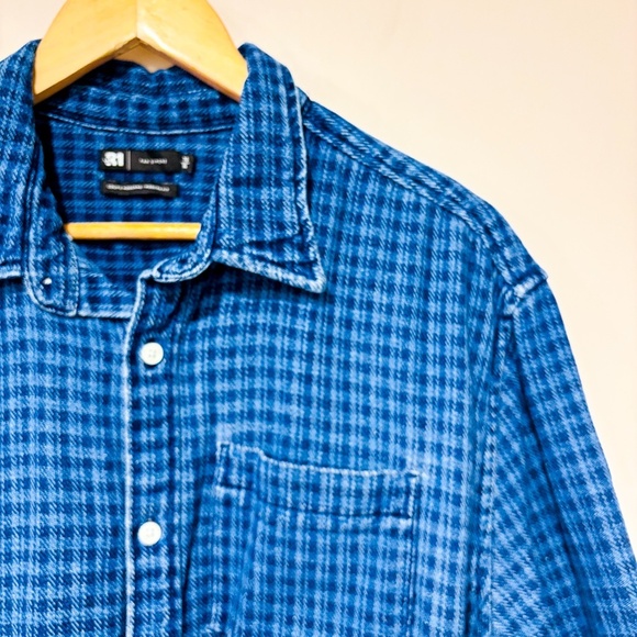 SIMONS Blue plaid cotton button down shirt - Picture 6 of 10